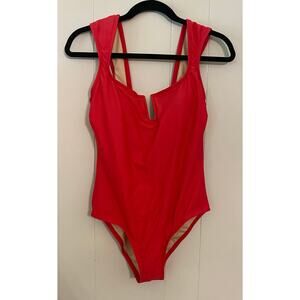Kona Sol Dark Pink Wide‎ Strap Notch Front One Piece Modest Size Med Barbiecore